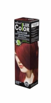 COLOR LUX Бальзам оттеночный для волос ТОН 03 красное дерево, 100 мл. Оттеночные бальзамы коллекции «COLOR LUX» обеспечат эффективное и бережное тонирование для модного цвета волос. Для проведения процедуры окрашивания вам понадобится только 30 минут, Волосы наполнятся сиянием изысканного оттенка. Вас несомненно заметят все окружающие! 