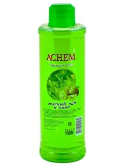 Achem Пена для ванн Зелёный чай и киви   1000г/12 С пеной Achem принимать ванны вдвойне приятней. Пена для ванн Achem очень быстро и легко пенится. Пена очень долго держит форму, обладает релаксирующим ароматом.