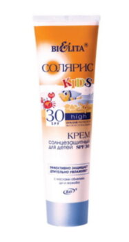 СОЛЯРИС Крем солнцезащитный для детей SPF-30 с маслом облепихи, 100 мл. Содержит высокоэффективные (только минеральные) солнцезащитные компоненты, защищающие нежную детскую кожу от ультрафиолетовых лучей. Крем усиливает защитные функции кожи.