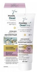 Pharmacos Dead Sea Крем дневной 55+ Аbsolute lifting Абсолютный лифтинг для лица и шеи SPF 15, 50 мл 0 целебных минералов
омега-пептидный комплекс ANTI-AGE 
оказывает видимый лифтинг-эффект 
усиленно питает, восстанавливает минеральный баланс в клетках 
выравнивает микрорельеф кожи, корректирует овал лица 